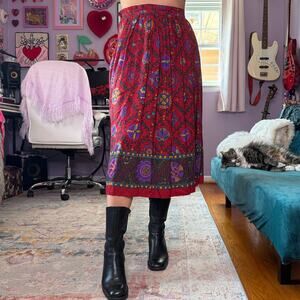 Vintage 90s red whimsical / boho midi skirt